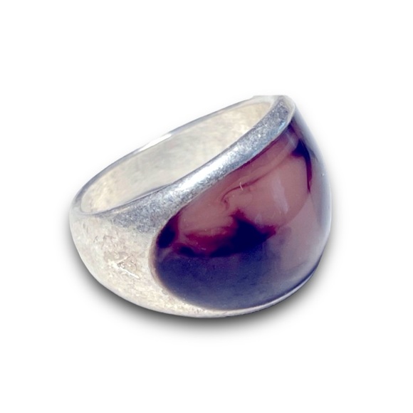 GUESS VTG 90s Marbled Brown faux stone Sterling Silver Ring Size 6 - Picture 7 of 9